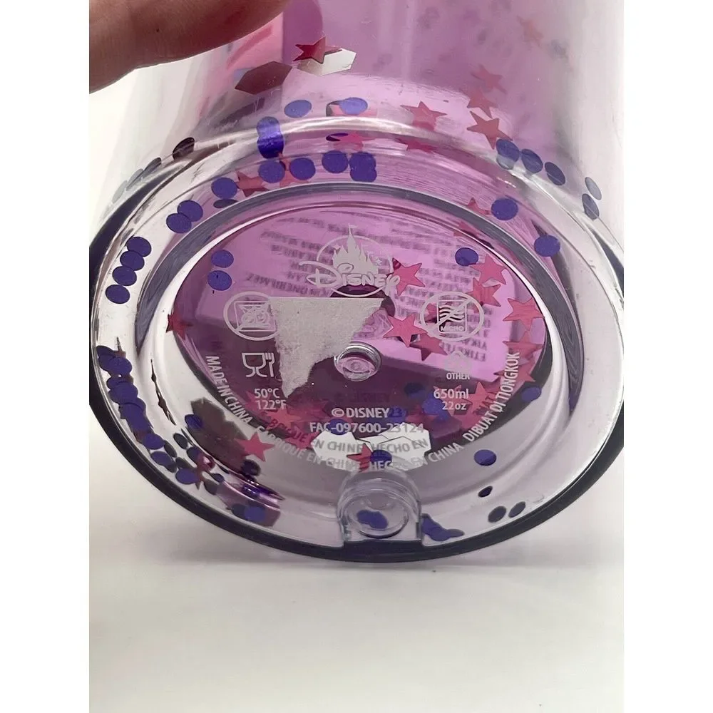 Disney Parks Cinderella Castle Water Tumbler W/Straw 2023 Rose Gold Lid Confetti